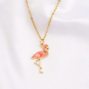 FUSTMW Pink Flamingo Necklace Gifts Flamingo Lover Gifts Flamingo Bird Pendant Necklace Flamingo Jewelry for Women (Gold)