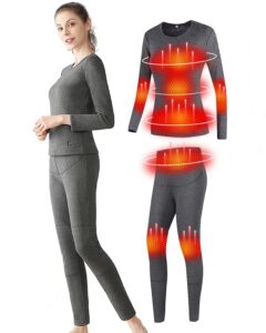 trunyaqi women's heated thermal underwear set, usb women's electric thermal heated long johns set, leggings for snow women(grey,medium)