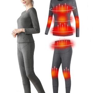 TRUNYAQI Women's Heated Thermal Underwear Set, USB Women's Electric Thermal Heated Long Johns Set, Leggings for Snow Women(Grey,Medium)