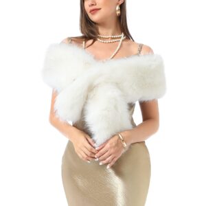 LA CARRIE Women's Faux Fur Collar Scarf Wrap Shawl Cold Winter Warmer(White,XL)