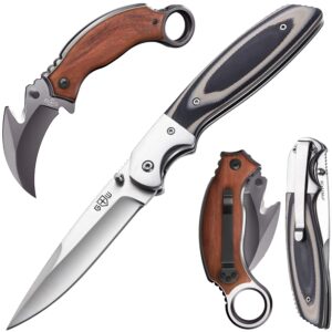 grand way bundle of 2 items - karambit knife - karambit folding knife - folding karambit knives - csgo raptor claw knifes - hiking hunting knofe - sharp blade tool - birthday christmas gifts for men