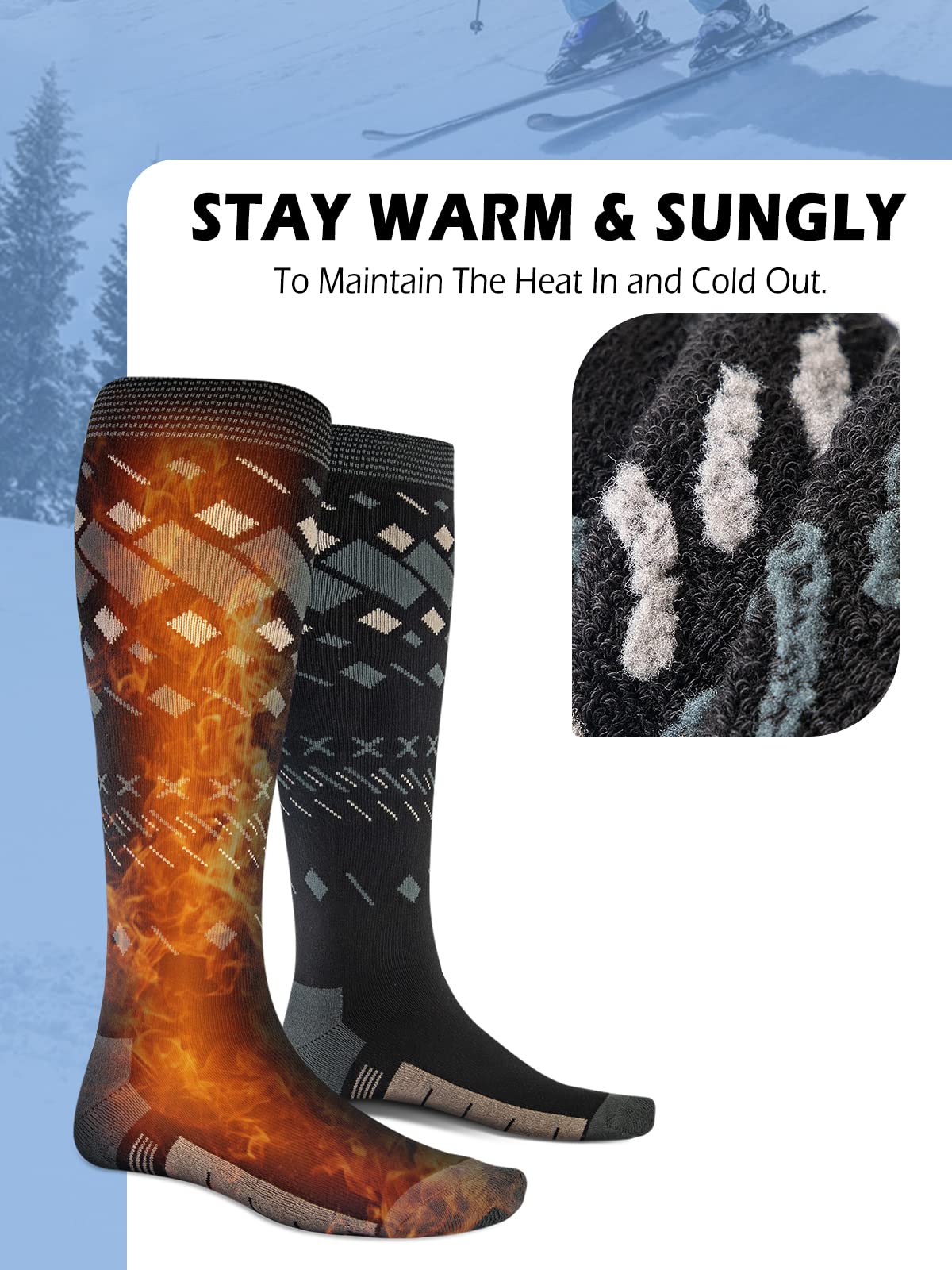 OutdoorMaster Unisex Ski Socks,Skiing and Snowboarding Socks for Men & Women with Over the Calf Design/Non-Slip Cuff