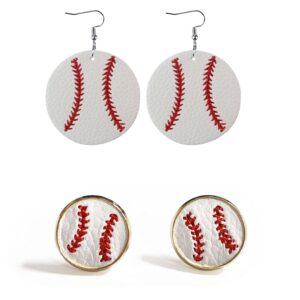 tenghong2021 2 Pairs Baseball Earrings Jewelry Baseball Stude Earring Baseball Pendant Dangle Sports Earrings for Women-White