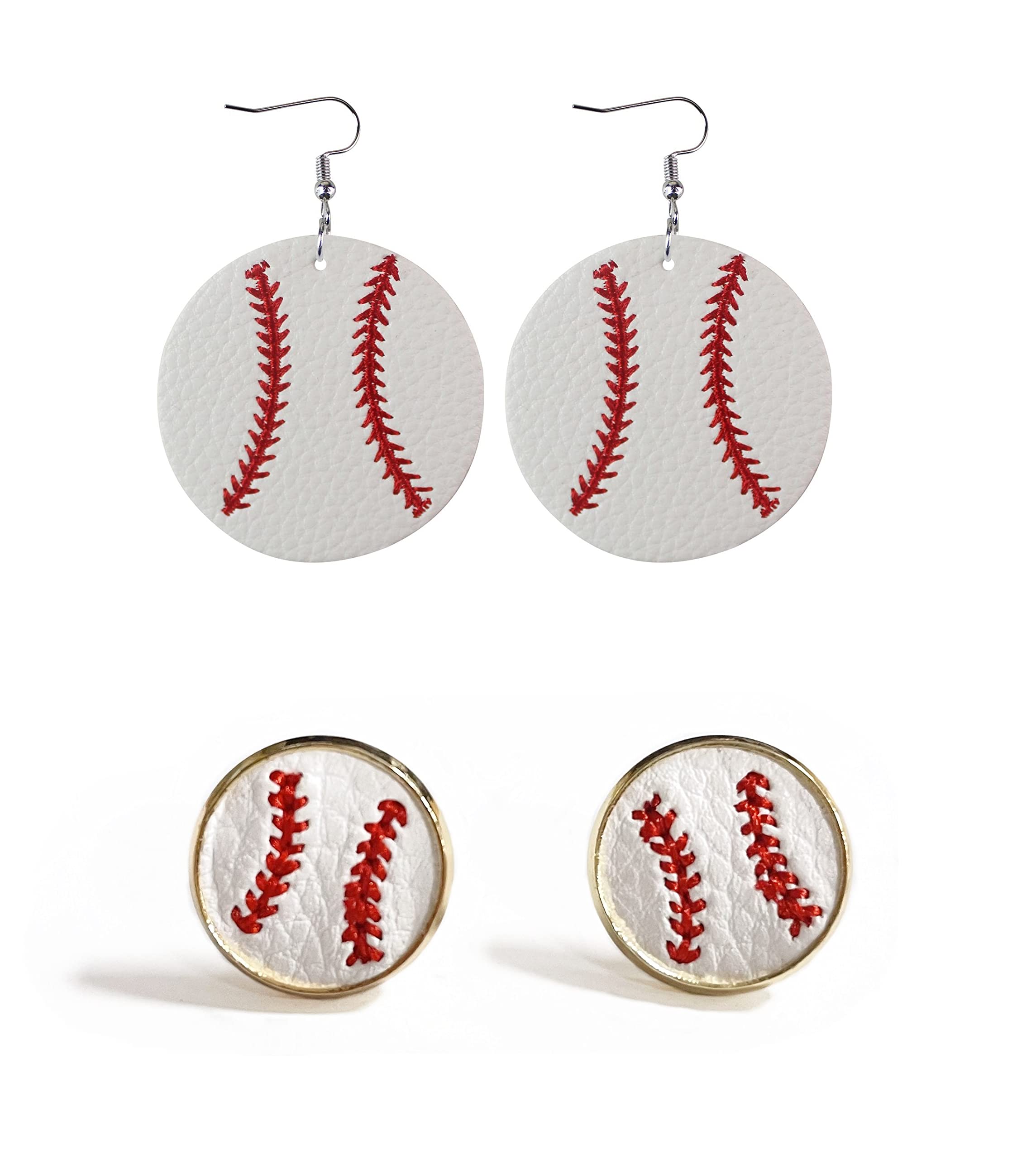 tenghong2021 2 Pairs Baseball Earrings Jewelry Baseball Stude Earring Baseball Pendant Dangle Sports Earrings for Women-White