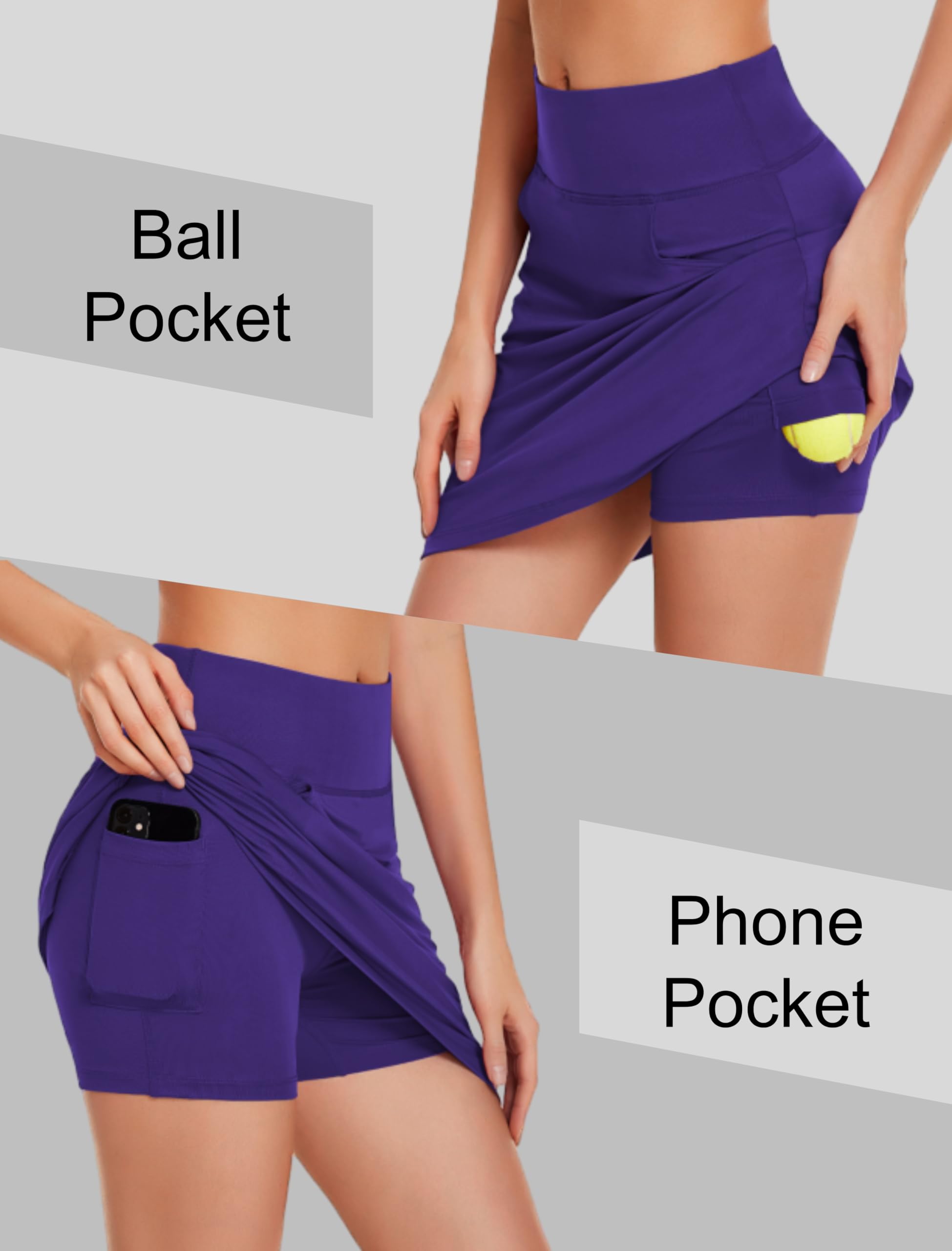 COOrun Women's Athletic Skorts Active Skirts High Waisted Workout Active Skort Skirt with Pockets Purple X-Large_