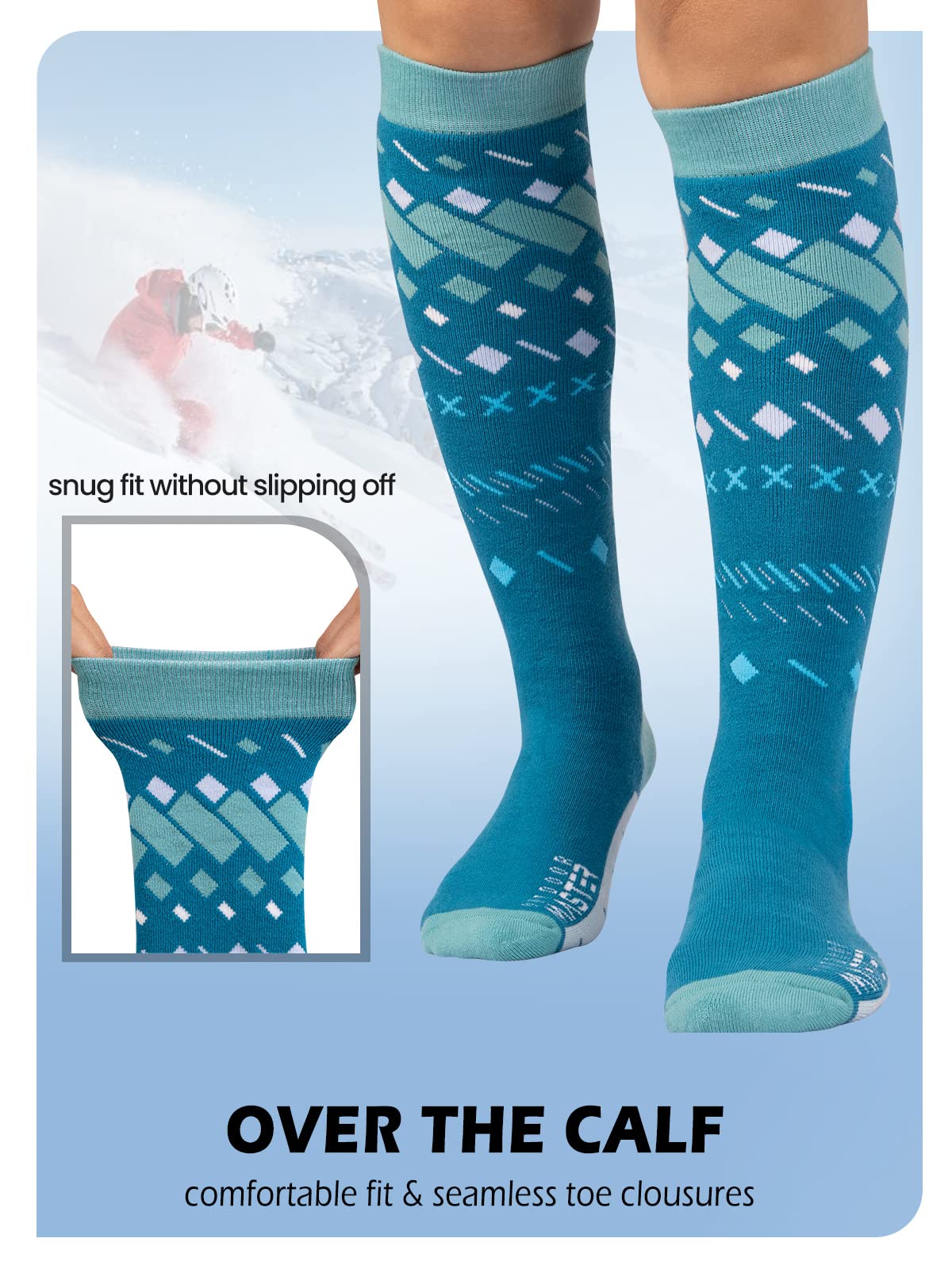 OutdoorMaster Unisex Ski Socks,Skiing and Snowboarding Socks for Men & Women with Over the Calf Design/Non-Slip Cuff