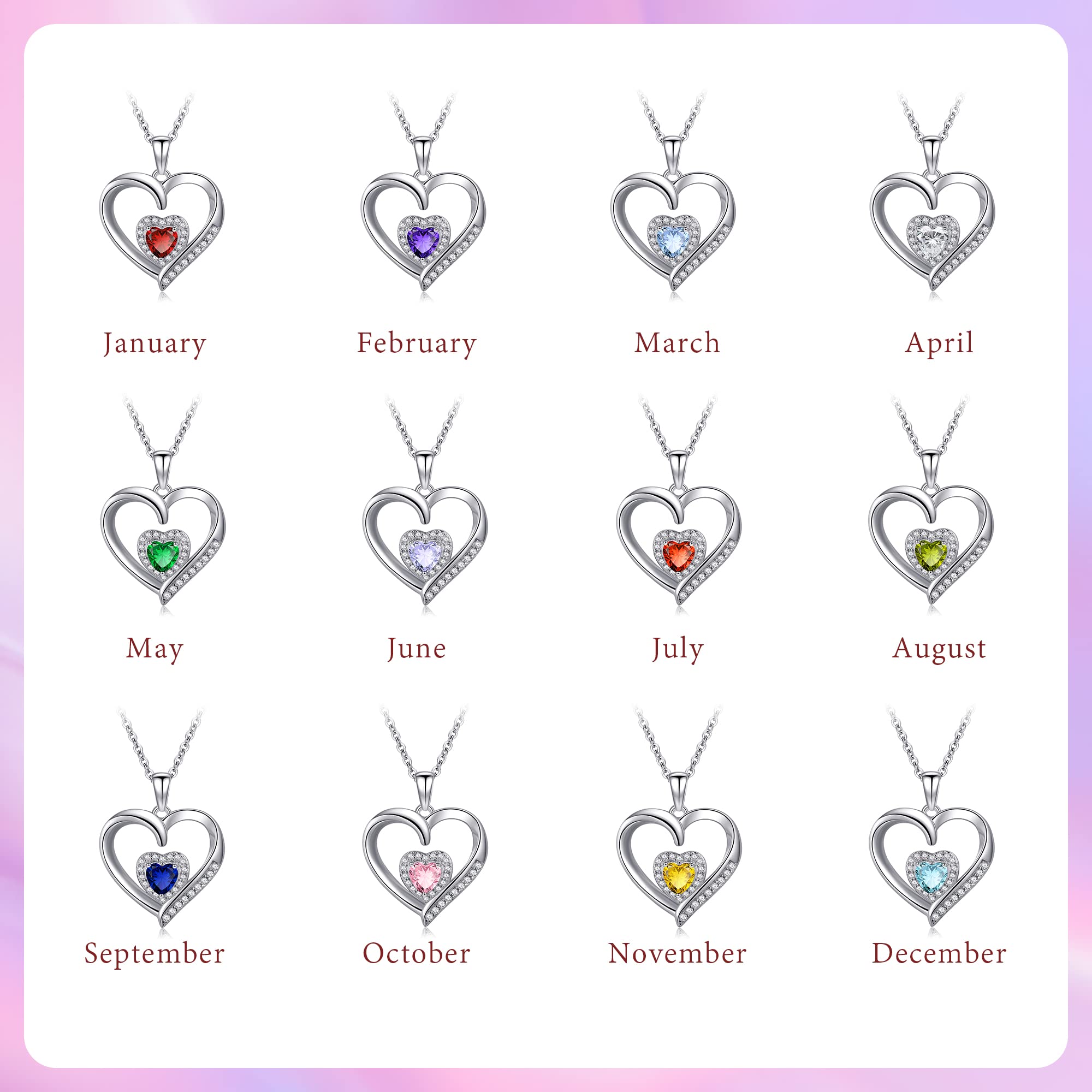 GLIVEOR Birthday Gifts for Women Heart Necklace, S925 Sterling Silver Necklace Birthstone Necklace Heart Necklace for Women Birthday Jewelry Gifts for Women March Birthstone Necklace