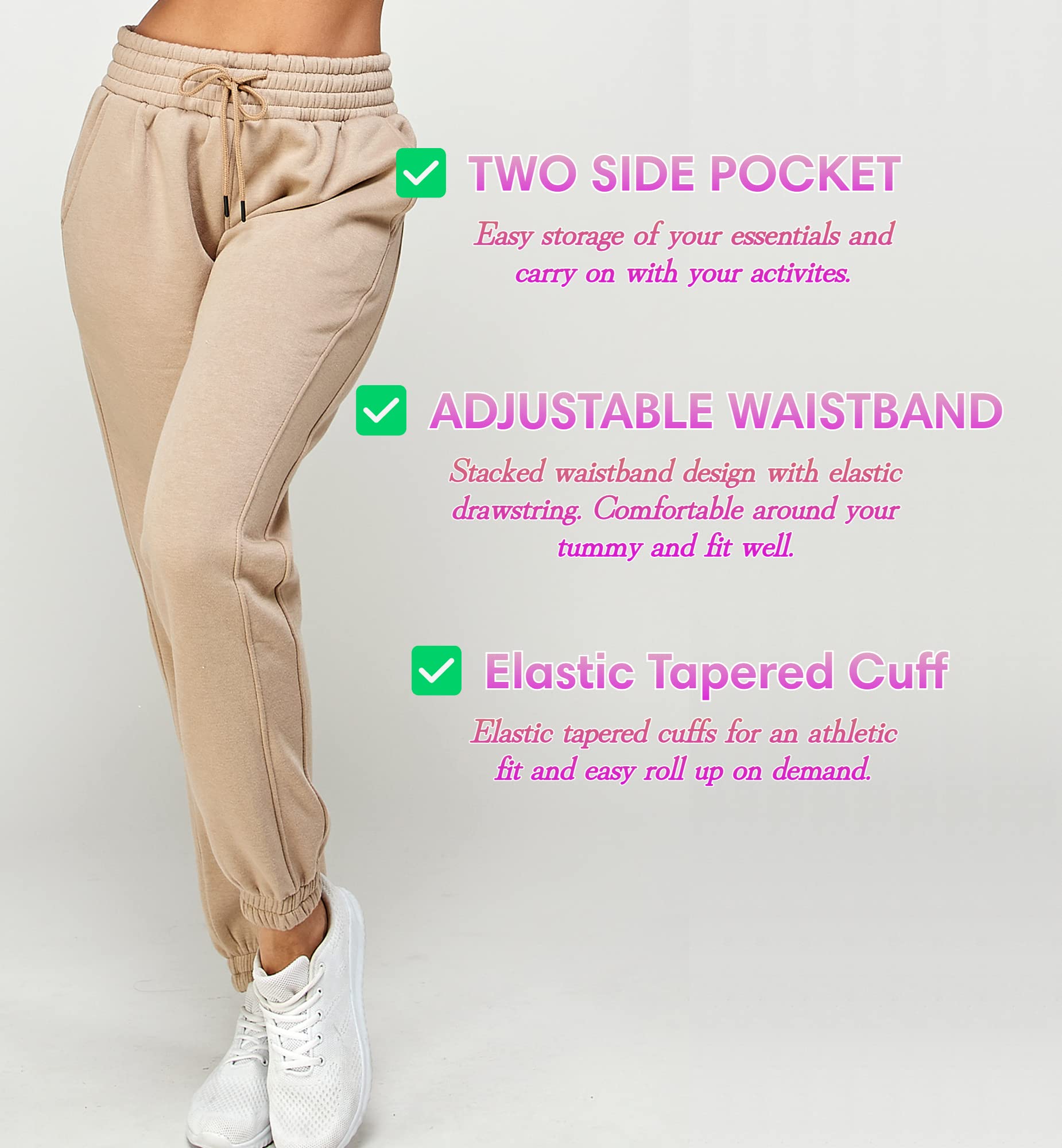 IUUI Sweatpants for Women High Stacked Waist Fleece Womens Joggers with Pockets Lounge Pants for Yoga Workout Running Taupe