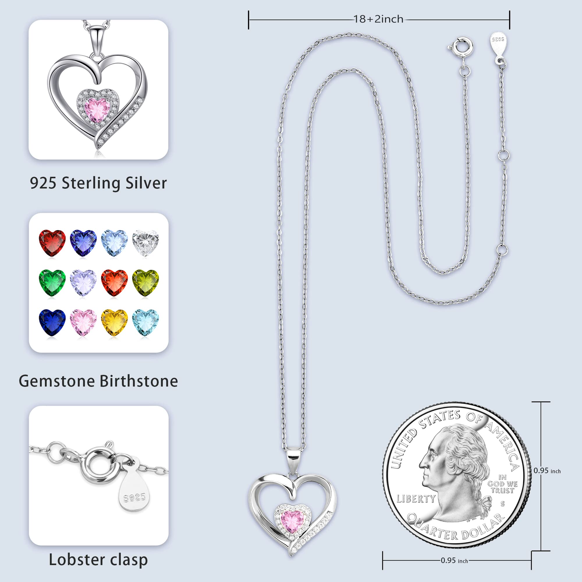 GLIVEOR Birthday Gifts for Women Heart Necklace, S925 Sterling Silver Necklace Birthstone Necklace Heart Necklace for Women Birthday Jewelry Gifts for Women March Birthstone Necklace