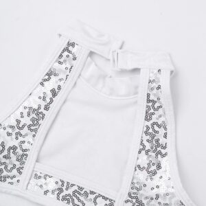 Jowowha Girls Sparkly Sequins Cutout Back Gymnastic Leotards Halter Neck One-Piece Ballet Dance Unitard Top Bodysuit Jumpsuit White 10 Years