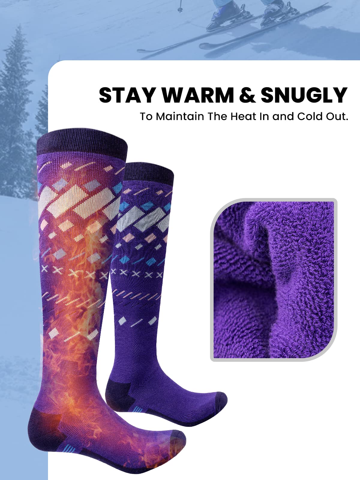 OutdoorMaster Unisex Ski Socks,Skiing and Snowboarding Socks for Men & Women with Over the Calf Design/Non-Slip Cuff