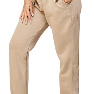 IUUI Sweatpants for Women High Stacked Waist Fleece Womens Joggers with Pockets Lounge Pants for Yoga Workout Running Taupe