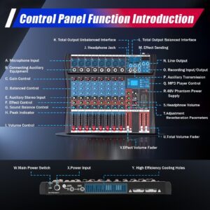 Professional Audio Mixer Sound Board Console Desk System 8 Channels Bluetooth Live Studio Mixing Console, 8 Channel Audio Mixer, Sound Mixing Console USB Digtal Mic, Black and Red (8 Channels)