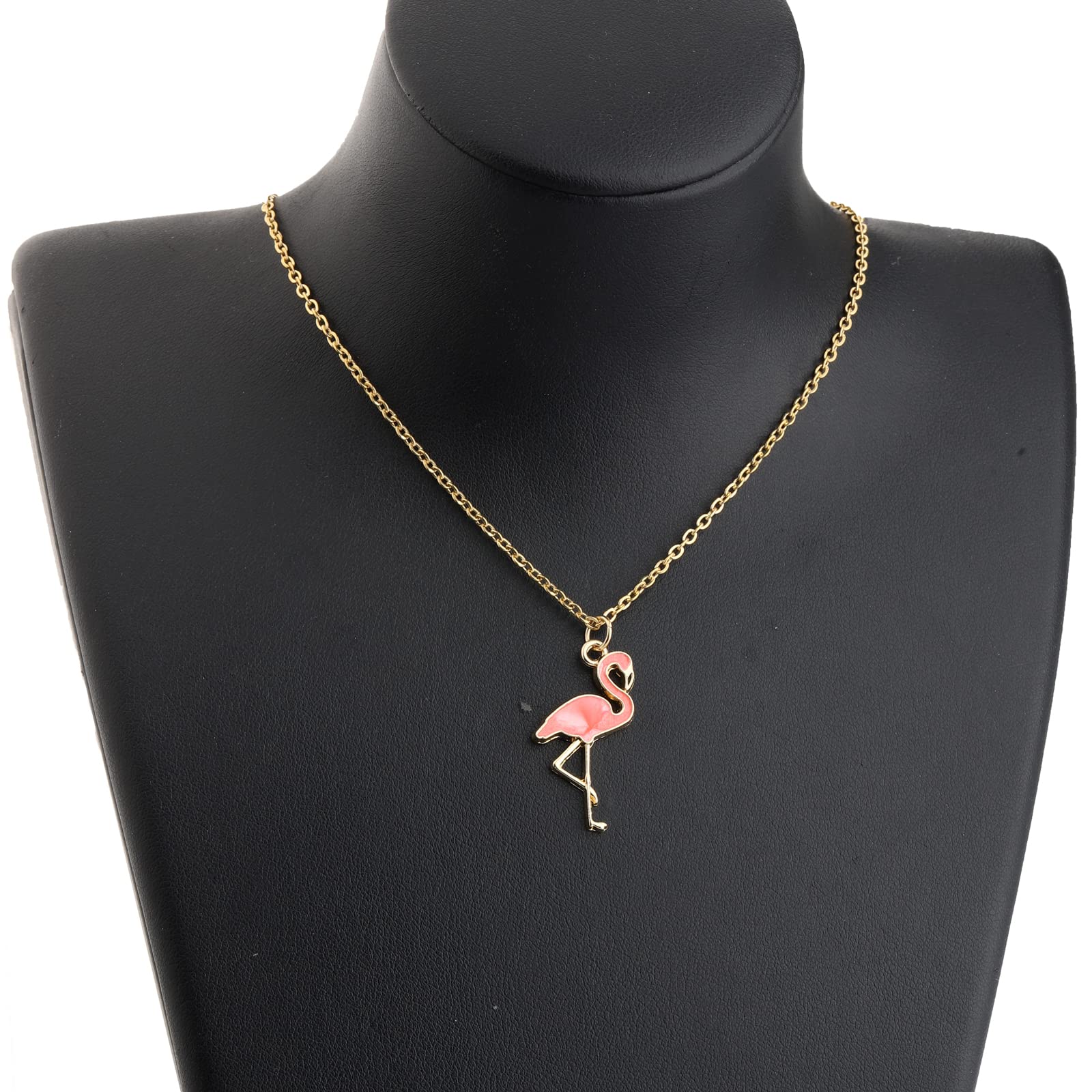 FUSTMW Pink Flamingo Necklace Gifts Flamingo Lover Gifts Flamingo Bird Pendant Necklace Flamingo Jewelry for Women (Gold)