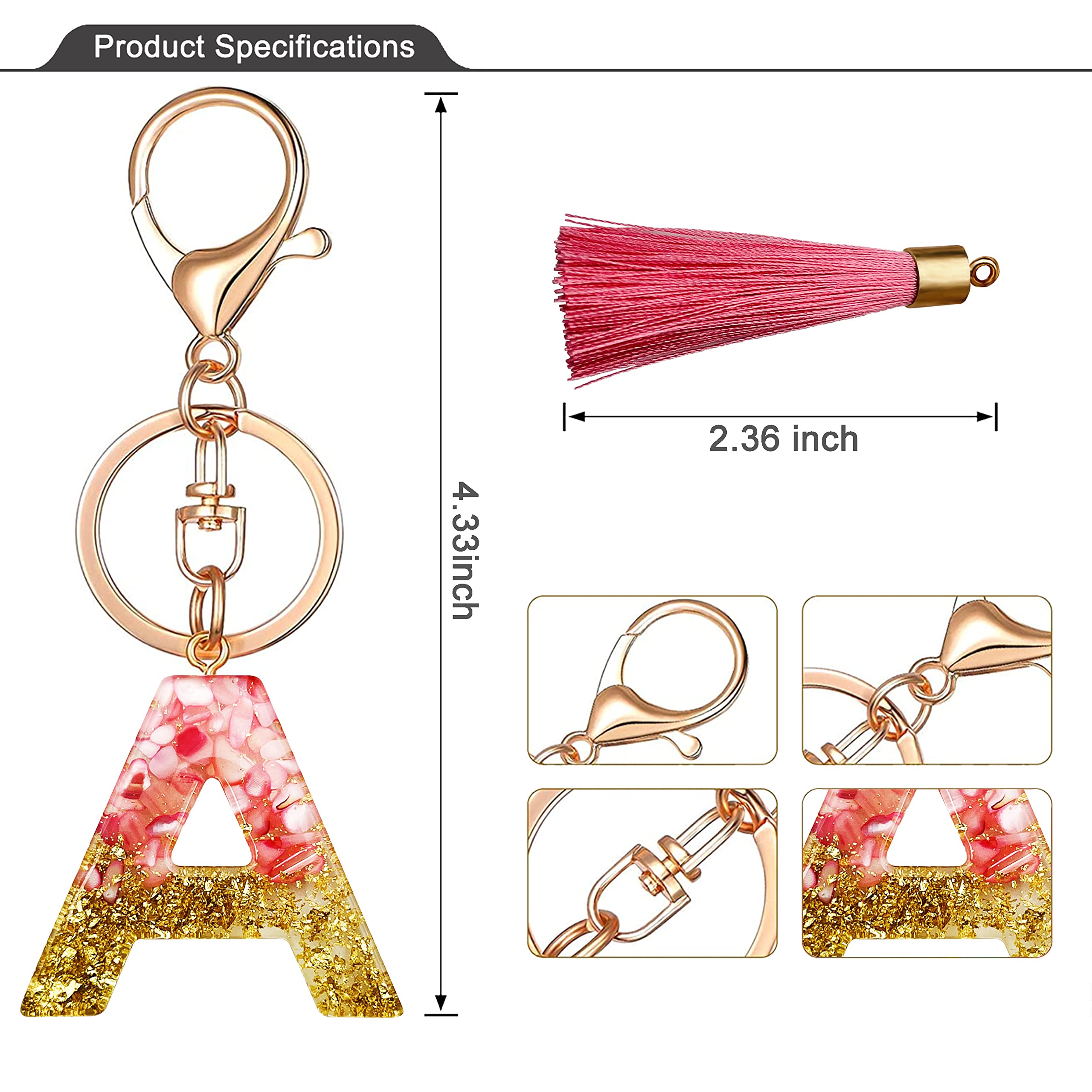 Letter Initial Keychains for Women Tassel Bling White Pink Cute shiny Keychain for Car key Backpack Purses Wallet (Pink Tassel A)