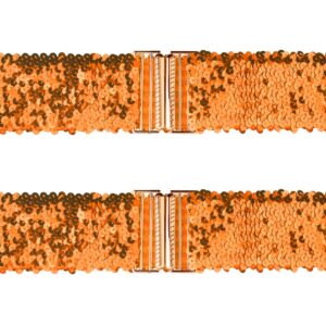 Allegra K Ladies Shinny Wide Waist Belts Interlock Buckles Sequins Decor Stretchy Belts for Women 2PCS 60cm/23.62" Orange