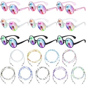 yunsailing 9 pairs kaleidoscope rave glasses with 9 beaded glasses strap rainbow rave goggles prism fun sunglasses eyeglass chain for carnival party festival accessories