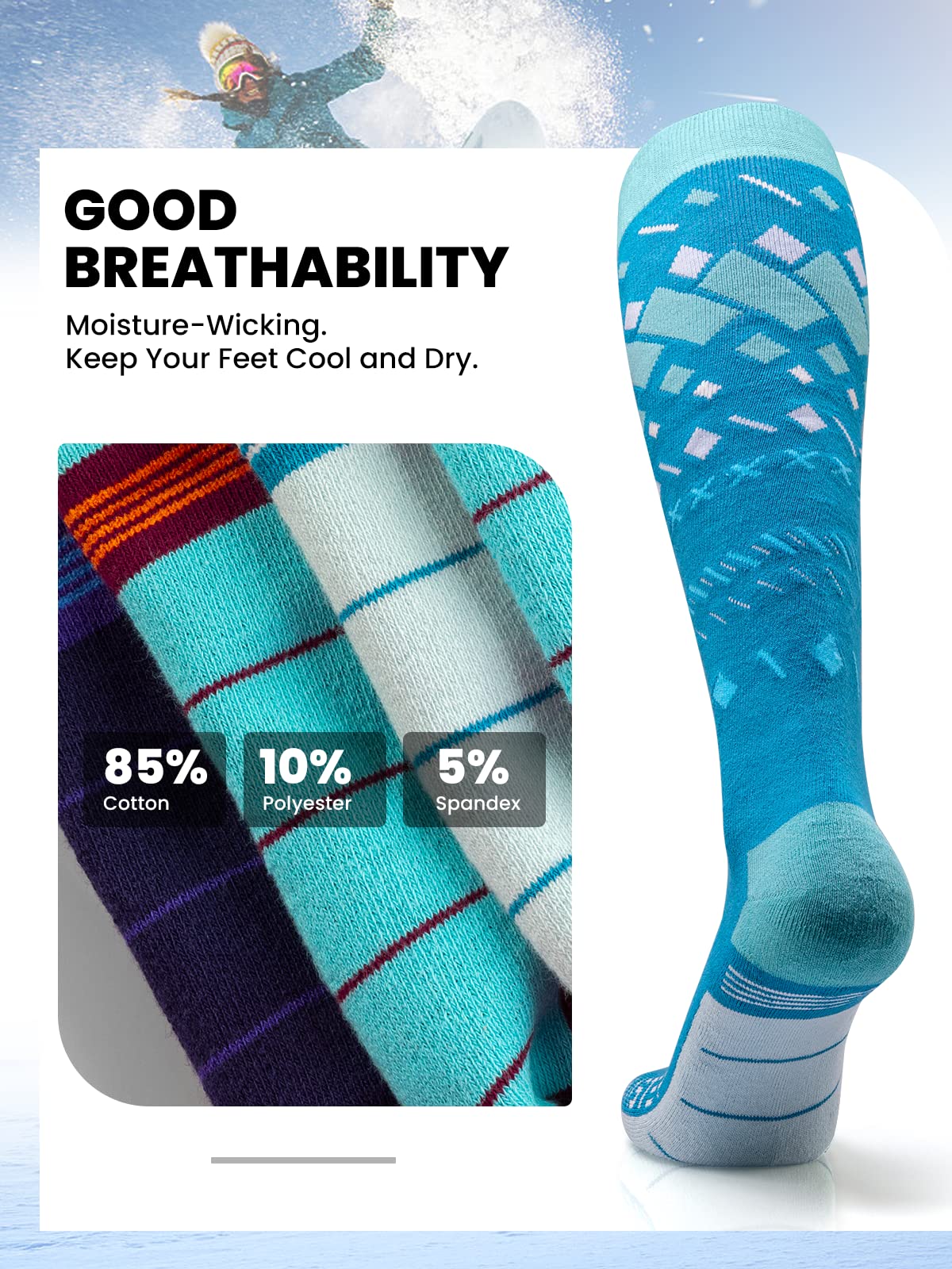 OutdoorMaster Unisex Ski Socks,Skiing and Snowboarding Socks for Men & Women with Over the Calf Design/Non-Slip Cuff