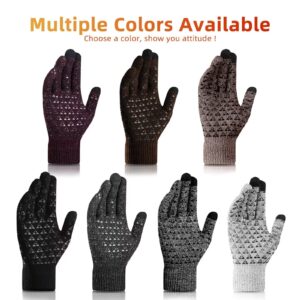 Nertpow Winter Gloves Touchscreen Gloves 3 Packs, Gloves for Men Knit Anti-slip, Gloves for Women with Warm Fleece Lined(Black&Black_White&Soft_Gray_White-M)