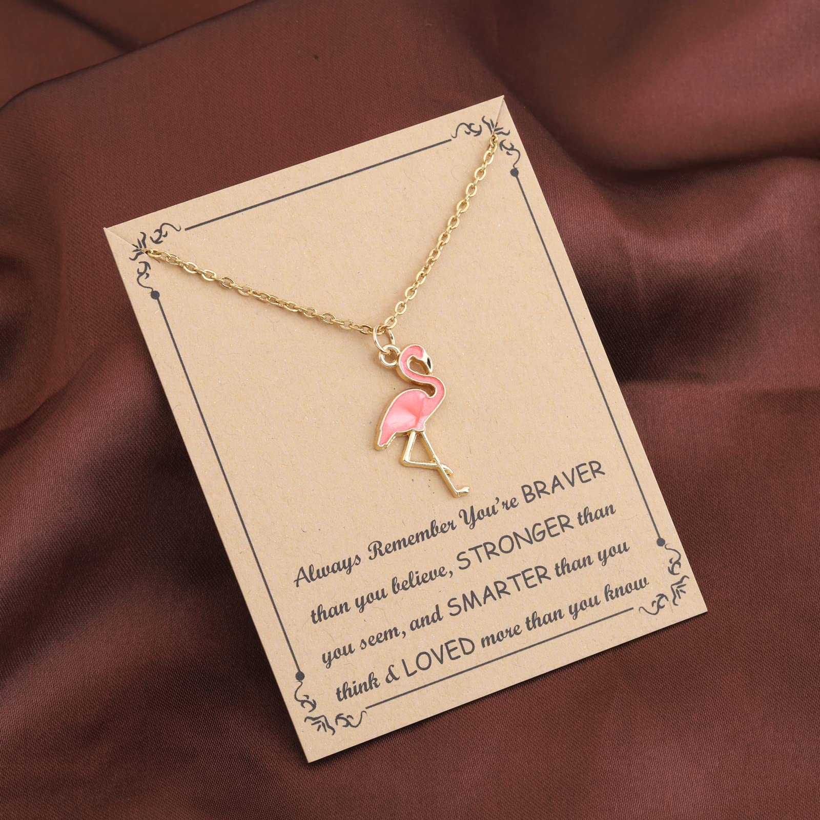 FUSTMW Pink Flamingo Necklace Gifts Flamingo Lover Gifts Flamingo Bird Pendant Necklace Flamingo Jewelry for Women (Gold)