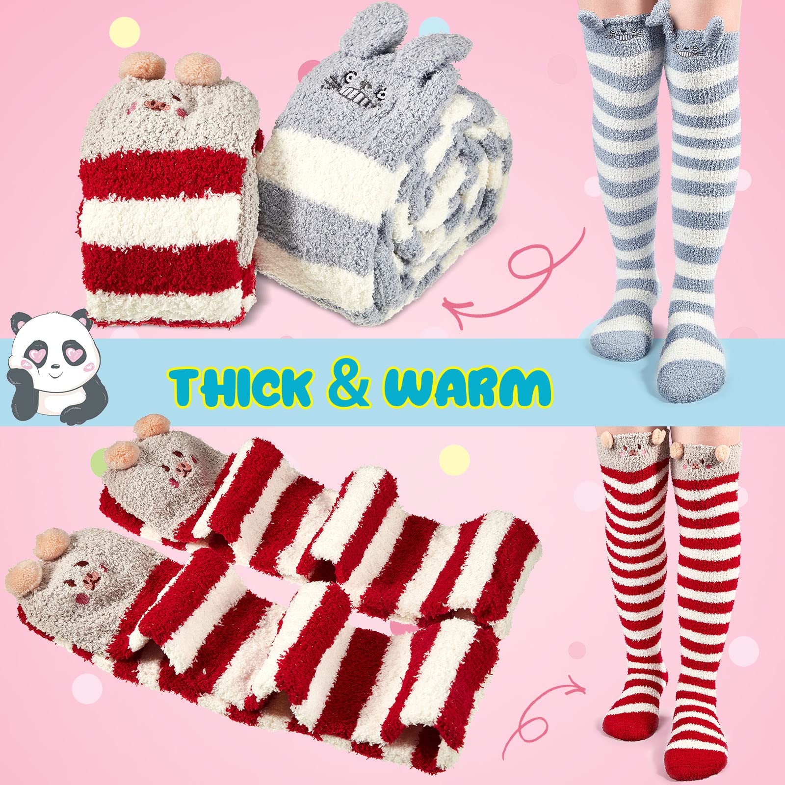 Hercicy 10 Pairs Thigh High Socks Cute Cartoon Thigh High Stockings Women over Knee Fuzzy Socks Winter Leg Warmers, One Size