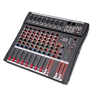 professional audio mixer sound board console desk system 8 channels bluetooth live studio mixing console, 8 channel audio mixer, sound mixing console usb digtal mic, black and red (8 channels)