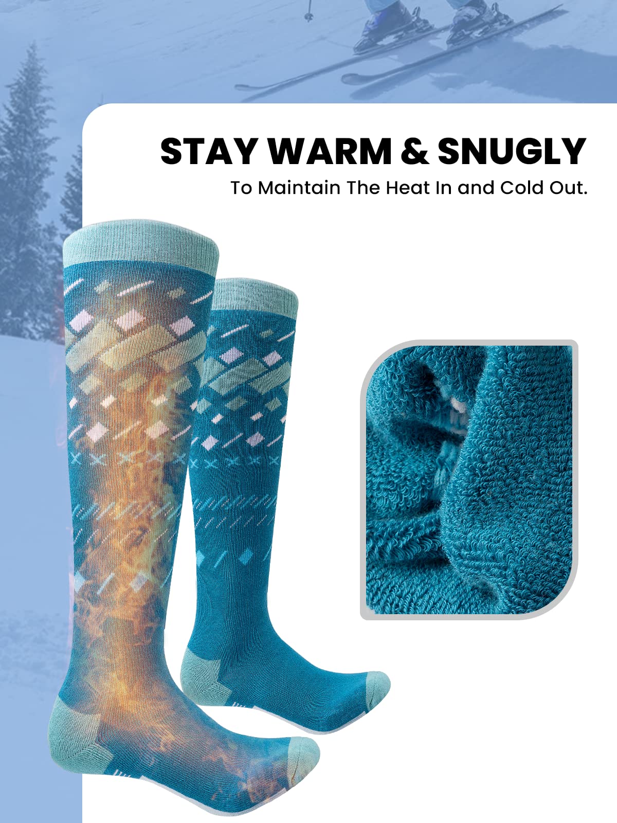 OutdoorMaster Unisex Ski Socks,Skiing and Snowboarding Socks for Men & Women with Over the Calf Design/Non-Slip Cuff