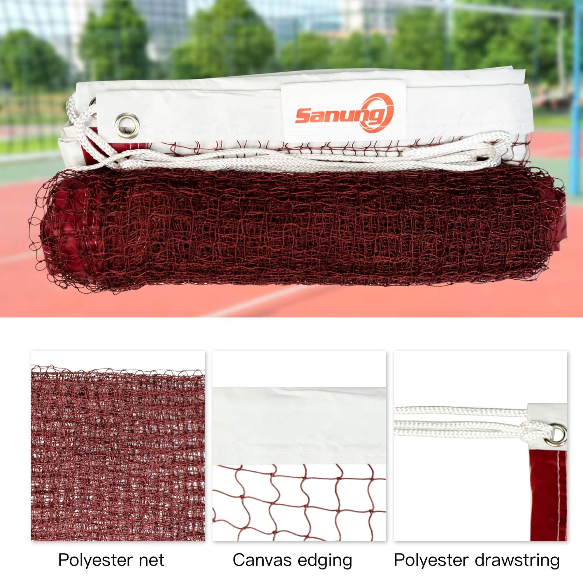 Sanung Portable Badminton Net, Standard Size Indoor Outdoor Polyester Badminton Net Replacement for Backyard Beach Garden, All Weather-proof and Wear-resistant, 20FT x 2.5FT