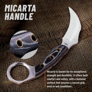 Grand Way Karambit Knife with Sheath & Micarta Handle - Small Fixed Blade Knife - Pocket Knife - Best Karambit Knife with Wood Handle Clip - 440C Steel Camping Knives