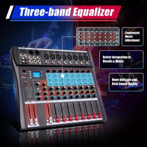 Professional Audio Mixer Sound Board Console Desk System 8 Channels Bluetooth Live Studio Mixing Console, 8 Channel Audio Mixer, Sound Mixing Console USB Digtal Mic, Black and Red (8 Channels)