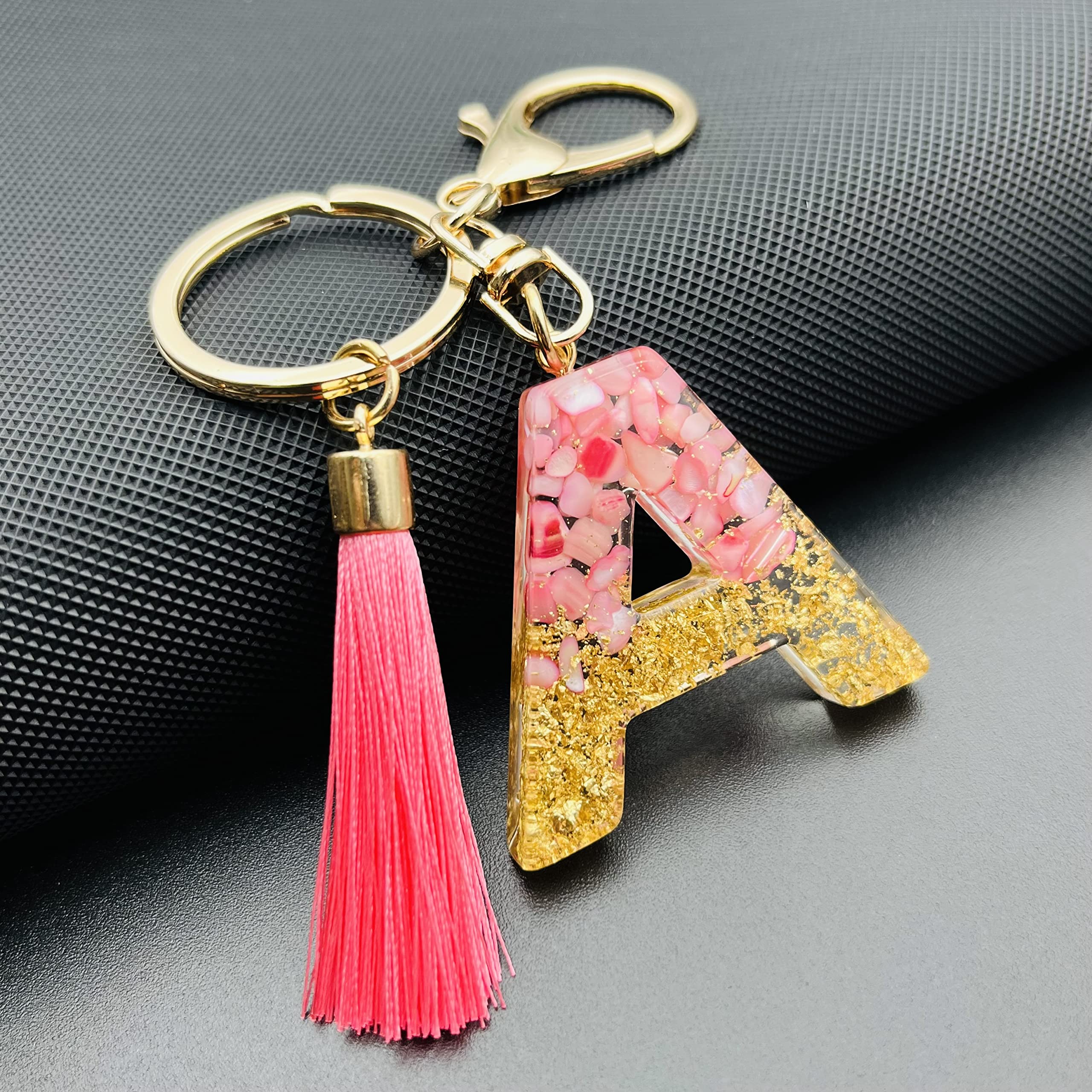 Letter Initial Keychains for Women Tassel Bling White Pink Cute shiny Keychain for Car key Backpack Purses Wallet (Pink Tassel A)