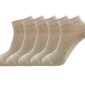 HaloYIYI 5 Pairs Men's Cotton Tan Comfort & Soft Breathable Mesh Moisture Wicking Low Cut Ankle Socks (Beige-Medium)