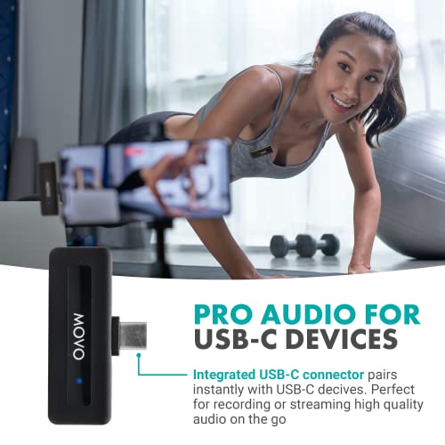 Movo Wireless Mini UC USB-C Wireless Microphone for Android - Wireless Lavalier Mic for Android Phones, Laptops, iPad Pro, and More