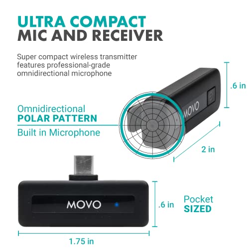 Movo Wireless Mini UC USB-C Wireless Microphone for Android - Wireless Lavalier Mic for Android Phones, Laptops, iPad Pro, and More