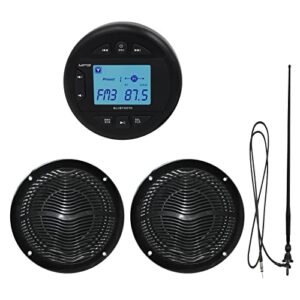 Herdio Marine Radio and Speakers Set Compatible with Bluetooth, Marine Gauge Head Unit+6.5 Inch Marine Flush Wall Mount Ceiling Speakers+Rubber Flexible Mast FM AM Antenna