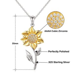 To My Badass Daughter Gift From Mom Sunflower Necklace for Women, 925 Sterling Silver and Real Gold Cubic Zirconia Sunflower Pendant with Sentimental Message Card, From Mom Mommy, White