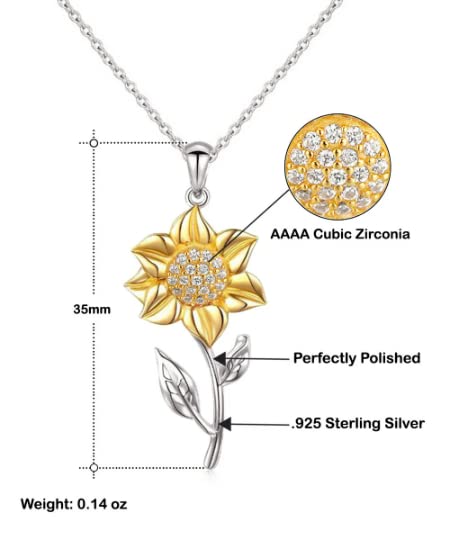 To My Badass Daughter Gift From Mom Sunflower Necklace for Women, 925 Sterling Silver and Real Gold Cubic Zirconia Sunflower Pendant with Sentimental Message Card, From Mom Mommy, White