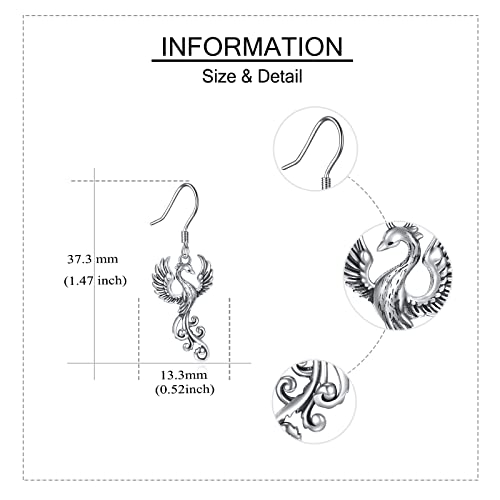 Yafeini Rising Phoenix Dangling Earrings 925 Sterling Silver Bird Phoenix Earrings Jewelry Gifts for Women