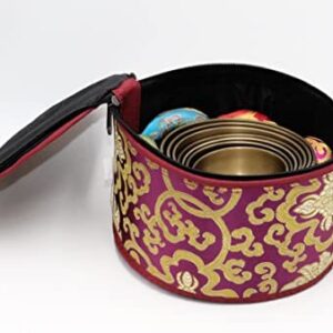 SANSKAR NEPAL Tibetan High Sided Singing Bowl Set in a Purple Carry Box for Meditation, Yoga, Relaxation (7 Sets with diameter ranging 3" - 5")