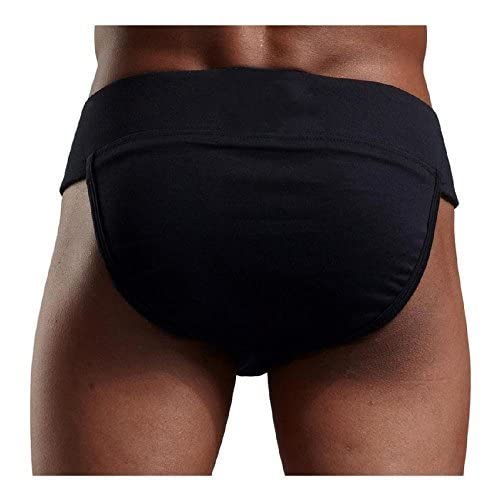 WMX Gym Cotton Supporter Back Covered with Cup Pocket Athletic Fit Brief Multi Sport Underwear Pack 2 (Ezee, Black M)