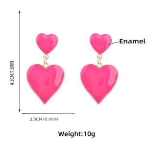 Unique Lightweight Double Heart Dangle Earrings Simple Personalized Love Hearts Dangling Earrings For Women Gifts Valentine's Day (Pink Heart Dangle Earrings)