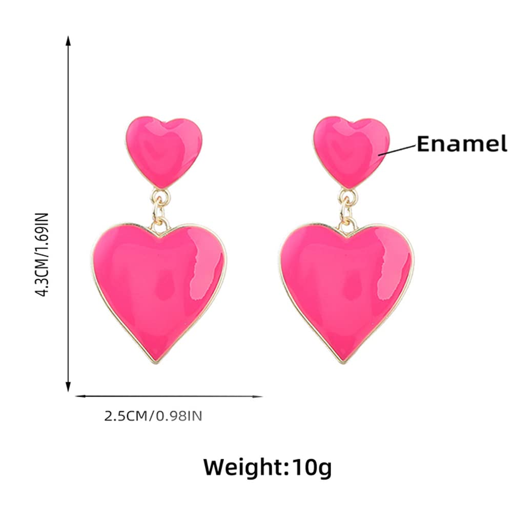 Unique Lightweight Double Heart Dangle Earrings Simple Personalized Love Hearts Dangling Earrings For Women Gifts Valentine's Day (Pink Heart Dangle Earrings)