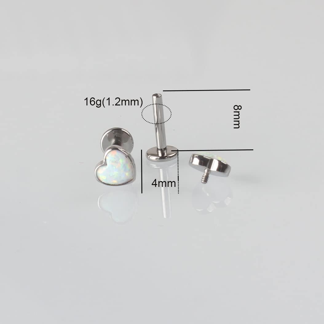 FRAGRANS 1 Piece Labret Lip Piercing 16G ASTM F136 Titanium Synthetic Opal Heart Ear Cartilage Helix Tragus Stud Body Jewelry