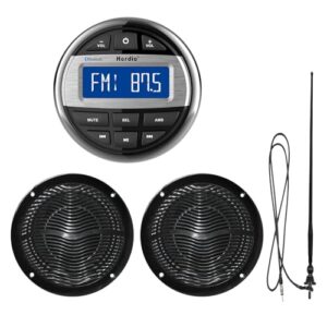 Herdio Marine Radio and Speakers Set Compatible with Bluetooth, Marine Gauge Head Unit+6.5 Inch Marine Flush Wall Mount Ceiling Speakers+Rubber Flexible Mast FM AM Antenna