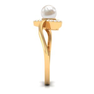 Rosec Jewels Freshwater Pearl Heart Bypass Ring| 5 MM Round| AAA Quality| Promise Ring for Her, 14K Yellow Gold, Size:US 7.50