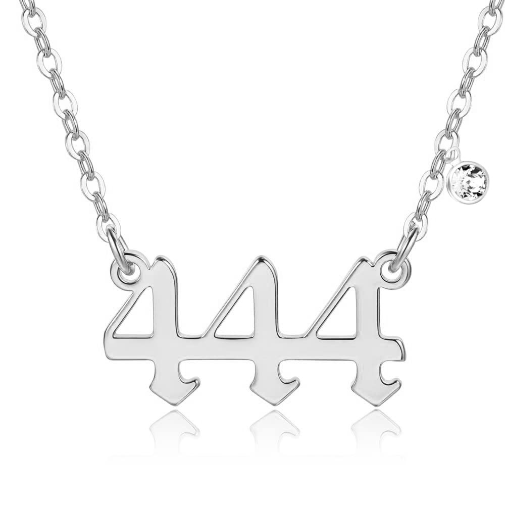 COLORFUL BLING Angel Number Necklace 111 222 333 444 555 666 777 888 999 Necklace with Cubic Zircon Lucky Number Pendant Choker Numerology Jewelry Birthday Gift-silver 444