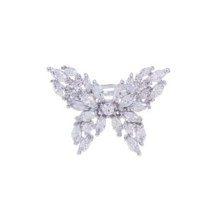 sparkling crystal butterfly open statement rings for women rhinestone cz engagement promise ring eternity anniversary wedding band adjustable finger band dainty jewelry gifts