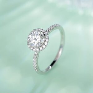 ANSTERGEMS Moissanite Ring 1CT D VVS Moissanite 925 Silver Halo Statement Ring Engagement Wedding For Women