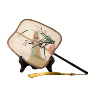 HangErFeng Mulberry Silk Double-sided Hand made Embroidered Fans Classical Hanfu Accessories Chinese Fan Orchid 35