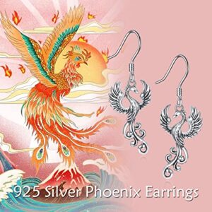 Yafeini Rising Phoenix Dangling Earrings 925 Sterling Silver Bird Phoenix Earrings Jewelry Gifts for Women